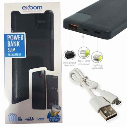 CARREGADOR PORTÁTIL EXBOM PB-M84SLIM 10000MAH