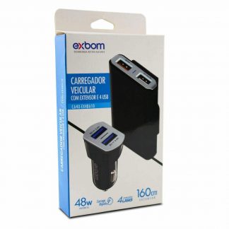 CARREGADOR VEICULAR COM EXTENSOR 4 USB EXBOM